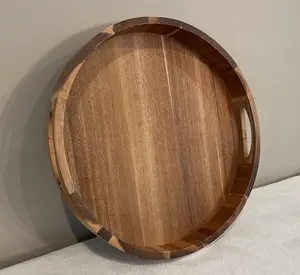 Formato personalizzato e colore Acacia in legno 15 "vassoio rotondo rustico Acacia cerchio vassoio per mangiare