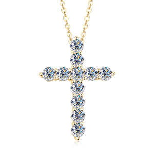 Collar con Colgante de Cruz de Moissanita de 2.2ct, Color D, Certificado GRA, VVS1, Cobre con Baño de Oro de 14K, Joyería Religiosa para Venta al Por Mayor - Product Image 6