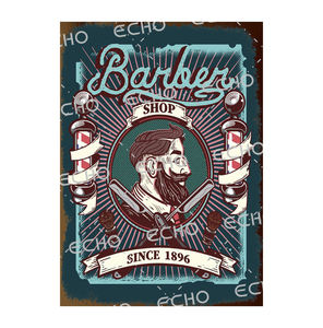 Vente en gros d'original design rétro salon <span class=keywords><strong>de</strong></span> coiffure étain métal signe art mural plaque en aluminium impression affiche décoration murale pour hommes artisanat - Product Image 2