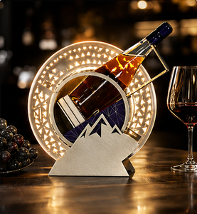 Porte-bouteilles à vin moderne avec éclairage LED et design montagne, support métallique pour bouteilles, idéal pour les fêtes et les bars - Product Image 1