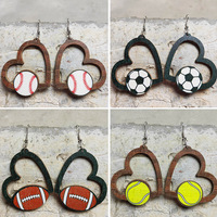 Pendientes Colgantes de Madera con Forma de Corazón Geométrico de Moda para Mujer, Hipoalergénicos, con Diseños de Fútbol, Béisbol, Baloncesto, Tenis y Voleibol