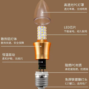 Bombilla LED Tipo Vela, Base E27, SMD2835, 2700K, Blanco Cálido Suave, Cuerpo de PC, CA 85-265V, Certificación CE, Vida Útil de 50000H, Garantía de 2 Años, CRI80 - Product Image 6