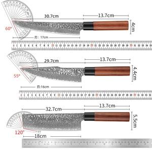 مجموعة سكاكين مطبخ يابانية مصنوعة يدويًا من فولاذ دمشق VG10، تشمل سكين اللحم وسكين التقطيع وسكين الناكيري وسكين الجيوتو وسكين التقطيع الدقيق، مثالية للهدايا - Product Image 4