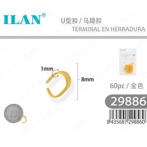 Terminale con fibbia tipo U Ilan da 8 mm color oro per la creazione di gioielli, 60 pezzi - Product Image 3