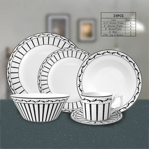 ชุดอาหารค่ำคุณภาพสูง ลายดอกไม้หรูหรา ขอบดำโค้งมน ทำจากเซรามิกเนื้อละเอียด เหมาะสำหรับงานแต่งงาน งานอีเว้นท์ ปรับแต่งได้สำหรับโรงแรม - Product Image 2