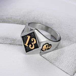Anillos de Calavera con Número 13 de Acero Inoxidable, Precio de Fábrica, Color Personalizado, Esmalte Rojo, Anillos para Motociclistas, para Clubes de Motociclistas - Product Image 3