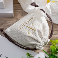 Pochette personnalisée en lin à chevrons avec cordon de serrage, sac de rangement cosmétique en coton biologique, réutilisable, recyclable, promotionnel