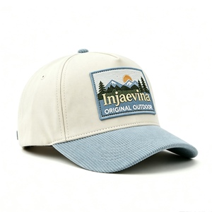 Casquette de baseball personnalisée brodée pour l'extérieur, casquette de camionneur en velours côtelé bleu clair avec patch brodé pour les sports de plein air - Product Image 2