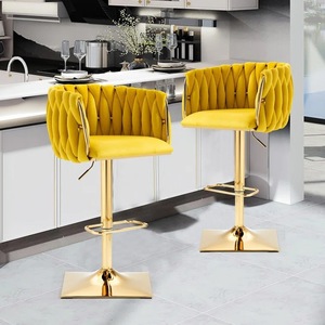 Sillas de Bar Modernas de Terciopelo Azul, Sillas de Cocina de Tela de Lujo, Sillas Giratorias para Cocina, Silla Alta Portátil para Adultos - Product Image 4