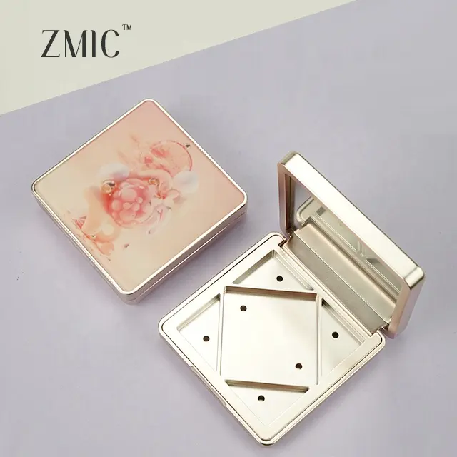 Nachfüllbares metallisches kosmetisches kompaktes Pulvergehäuse quadratische Lidschatten-Kontur-Palette gepresstes Pulver mit Spiegel