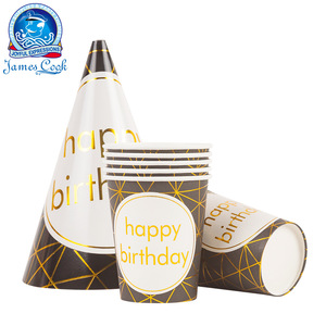 Cook Party Birthday Party Supplies Set Disposable Plates Cups Napkins Fork Knife Spoon Hat Elegant Gold Foil Theme - Product Image 3