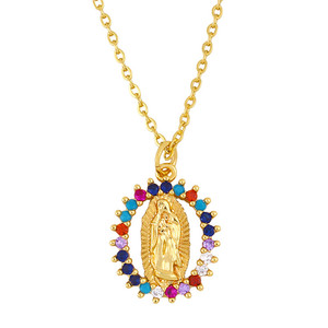 Collana con Pendente Vintage della Vergine Maria in Zirconi Placcato <span class=keywords><strong>Oro</strong></span> per Donna, Catena a Maglie, Stile Religioso Cattolico - Product Image 5