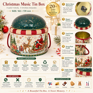 Caja de Metal Giratoria Musical Navideña con Tapa de Domo, de Grado Alimenticio, Impresa a Medida, con Asa de Cuerda, para Galletas y Almacenamiento de Regalos Festivos - Product Image 4