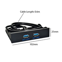 Hub USB 3.0 double port 19 broches et 9 broches pour panneau avant de boîtier PC de bureau, convertisseur d'extension de baie de disquette 3,5 pouces en stock