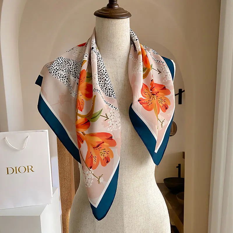 70*70 cm Custom Satin hijab Designer Cachecol Para Mulheres elegante Lenço De Seda Quadrado Lenço De Luxo