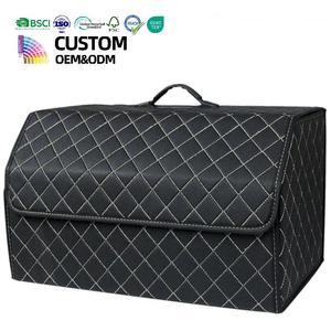 Organisateur de coffre de voiture pliable, boîte de rangement de coffre <span class=keywords><strong>en</strong></span> cuir PU de luxe imperméable, organisateur de coffre de voiture personnalisé pour SUV - Product Image 1