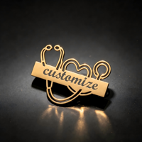 Broche personnalisable en acier inoxydable 316L en forme de stéthoscope, gravure laser, cadeau d'appréciation pour les professionnels de la santé, petite série OEM