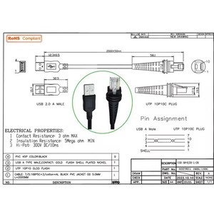Cable USB de 2m 1900G-HD 1900G-SR 1902G-HD 1300G 1400G <span class=keywords><strong>1202G</strong></span> 1900G 1250G MS7580 Escáner de código de barras Cables USB para Honeywell - Product Image 5