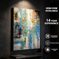 Peinture sur toile abstraite bleue, jaune et blanche, art mural texturé encadré, décoration moderne Huamiao pour salon, chambre et bureau