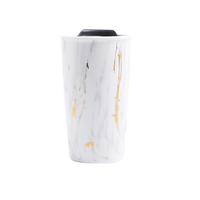 Mug de voyage en céramique écologique à double paroi isolée, design marbre, avec couvercle enveloppant, logo personnalisé, cadeaux d'affaires