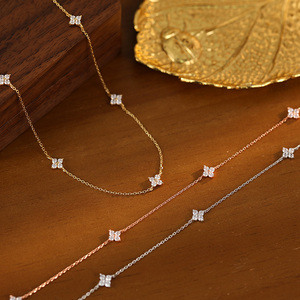 <span class=keywords><strong>Collana</strong></span> a catena in <span class=keywords><strong>argento</strong></span> Sterling 925 con ciondolo in zircone a quattro foglie da donna - Product Image 1