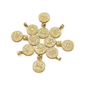 Mwcylife — pendentif Horoscope plaqué or 18K, bijoux en acier inoxydable, pendentif pièce de monnaie médaillon, pendentif zodiaque de mode - Product Image 3