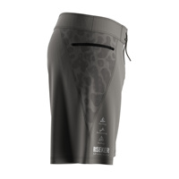 Shorts de bain personnalisés pour hommes, gris anthracite, camouflage ton sur ton, avec cordon de serrage à la taille et compartiment zippé sur un côté.