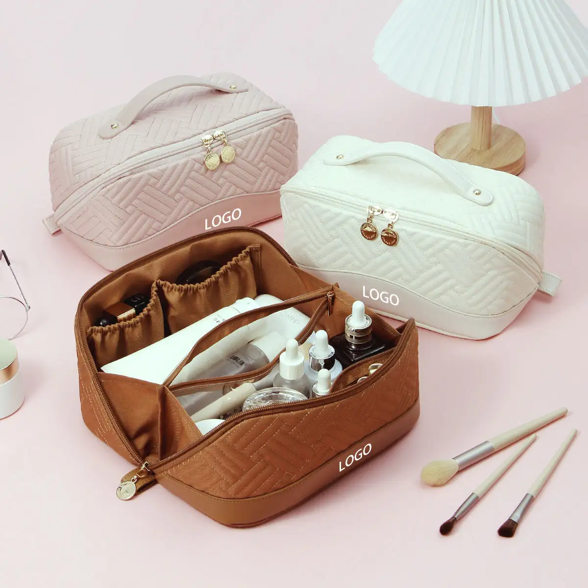 Large Women Cosmetic Bag Organizer Beauty Case Pu Leather Waterproof Zipper Make Up Bag Travel Makeup Bag