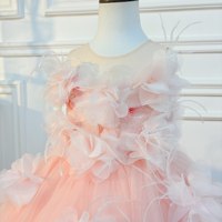 Robe de princesse rose à plumes florales 3D pour enfants, pour mariage, anniversaire, performance au piano, fête formelle, robe tutu