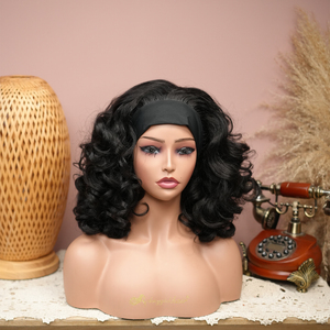 Perruque synthétique bouclée ondulée de 14 pouces avec bandeau, petite boucle moelleuse, résistante à la chaleur, densité 250 %, fabriquée à la machine, style africain noir - Product Image 5