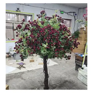 A-1423 शादी के सजावटी इनडोर कृत्रिम पेड़ फूलों के साथ बड़े नकली फूल लाल गुलाब के पेड़ रेशम विवाह का पेड़