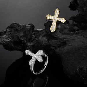 <b>Cross</b> Shape Paved Moissanite <b>Ring</b> S925 Sterling <b>Silver</b> Stackable Religious Promise Finger Jewelry Gift For Women Daily Wearing - Product Image 5