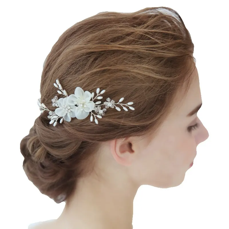 Новый дизайн, элегантные свадебные аксессуары для волос, гребень для волос с жемчугом и цветком для невесты
