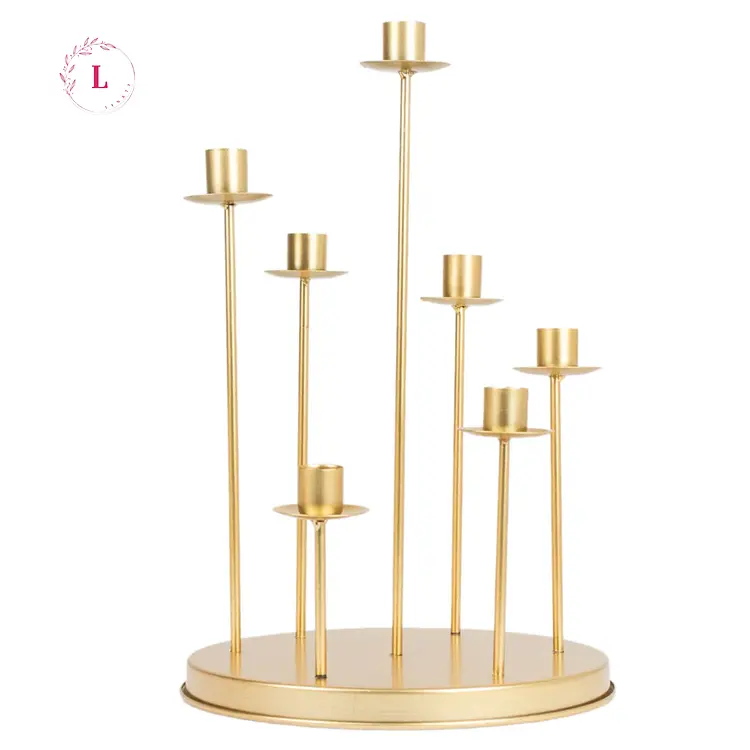 Atacado 7 Braços De Luxo Decoração De Casamento Brass Candle Holder Home Goods Metal Rose Gold Candelabro