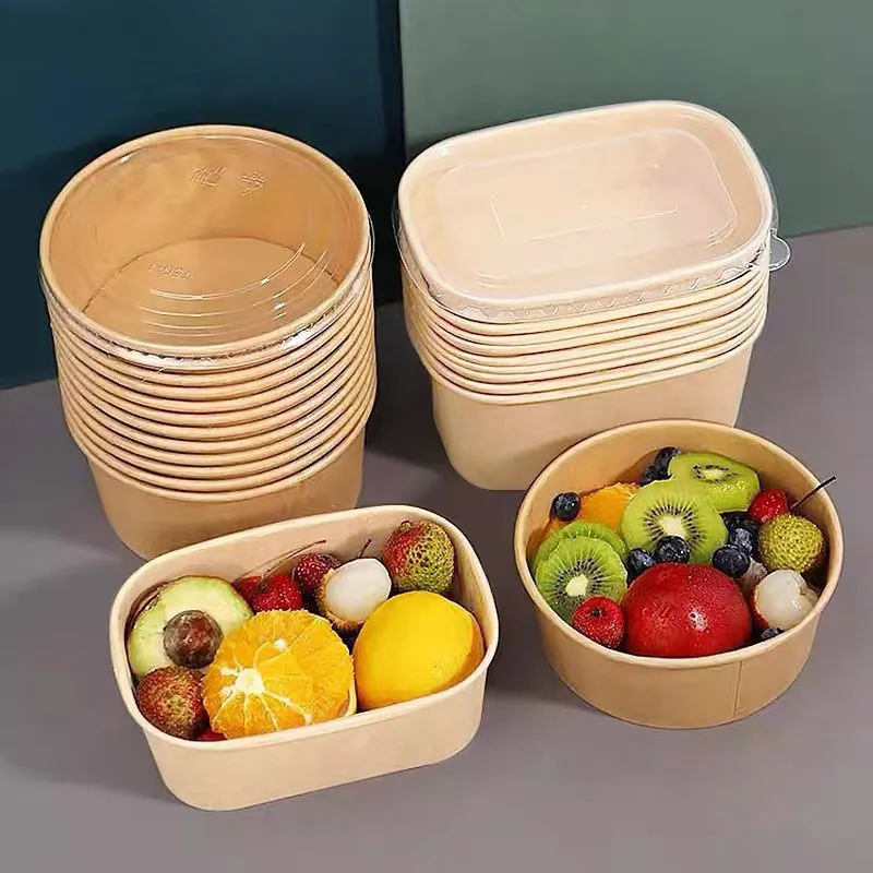 Dùng Một Lần Kraft Giấy Vòng Nhà Hàng Heatable Mì Mì Ống Cháo Salad Bento Ăn Trưa Nhanh Chóng Thực Phẩm Bao Bì Hộp Container Bát