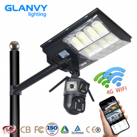Lampadaire solaire LED 800W IP65 avec caméra, surveillance 4G, contrôle à distance mobile, induction radar sur poteau haut, éclairage extérieur pour routes rurales