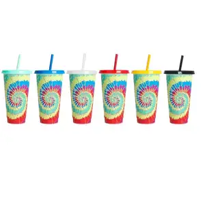 750ml café reutilizável tumbler 24oz logotipo personalizado atacado estádio frio plástico cor mudando Ice American Cup com tampa e palha