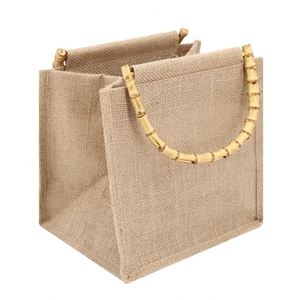 Bolsas de Compras Reutilizables Ecológicas de Yute con Asas de Bambú, Tamaño Personalizado, Color CMYK/Pantone, Logotipo Personalizado - Product Image 3