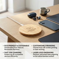 Mini chargeur sans fil en bambou et bois avec câble intégré, base de charge rapide 15W pour la charge de téléphones mobiles