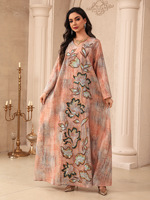 Robe Abaya Traditionnelle Décontractée en Polyester Brodé, Taille Unique, Respirante, pour Mariage