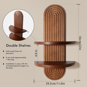 Wooden Arched Floating <b>Shelf</b> <b>Wall</b> <b>Mounted</b> Display Rack For Decorative Vase And Plants Retro Color - Product Image 4
