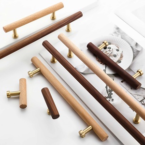 Poignées de style bois de noyer/hêtre et base en laiton – Poignées en bois de luxe pour armoire, tiroir, <span class=keywords><strong>commode</strong></span>, <span class=keywords><strong>penderie</strong></span> et quincaillerie de meuble à chaussures - Product Image 2