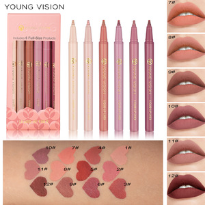 Ensemble de crayons à lèvres liquides Young Vision, 6 couleurs, rouge à lèvres mat nude avec embout éponge - Product Image 1