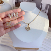 Exquis brillant zircone papillon ensembles de bijoux plaqué or boucles d'oreilles collier anneau CZ femmes ensemble de bijoux de mode