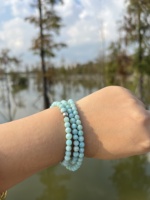 Vente en gros de bracelets élastiques en perles de larimar en pierre naturelle, bijoux faits main, bracelets à breloques pour cadeau