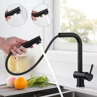 Robinet de cuisine Tieba moderne en acier inoxydable finition chromée, monocommande, à poser sur plan, avec douchette extensible, mitigeur d'évier bas