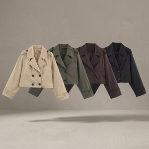 2025 Autumn Women s Vintage Double Breasted Woven Yarn Dyed Soft Eco-Friendly Regular <b>Coat</b> Long Sleeve Casual Button Pockets - Product Image 3