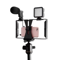 Support Téléphone Trépied Selfie LED Poignée d'Enregistrement Stabilisateur Portable Kit Vidéo pour Smartphone Support Microphone Éclairage Photo