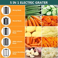 Râpe à fromage électrique 5-en-1, déchiqueteuse automatique professionnelle 250W avec 5 formes différentes de lames, trancheuse électrique de cuisine