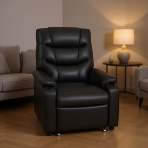 Sillón Reclinable de Cuero Genuino Negro, Operación Manual, un Solo Asiento, Diseño Moderno, Respaldo Acolchado, Brazos Acolchados, Estructura Metálica - Product Image 2